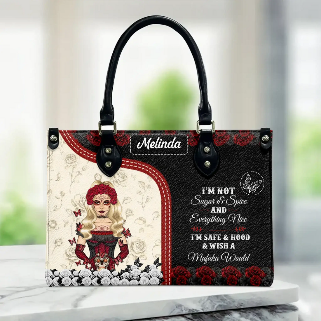 Sugar Skull I'm Not Sugar Spice Leather Handbag Duconspace