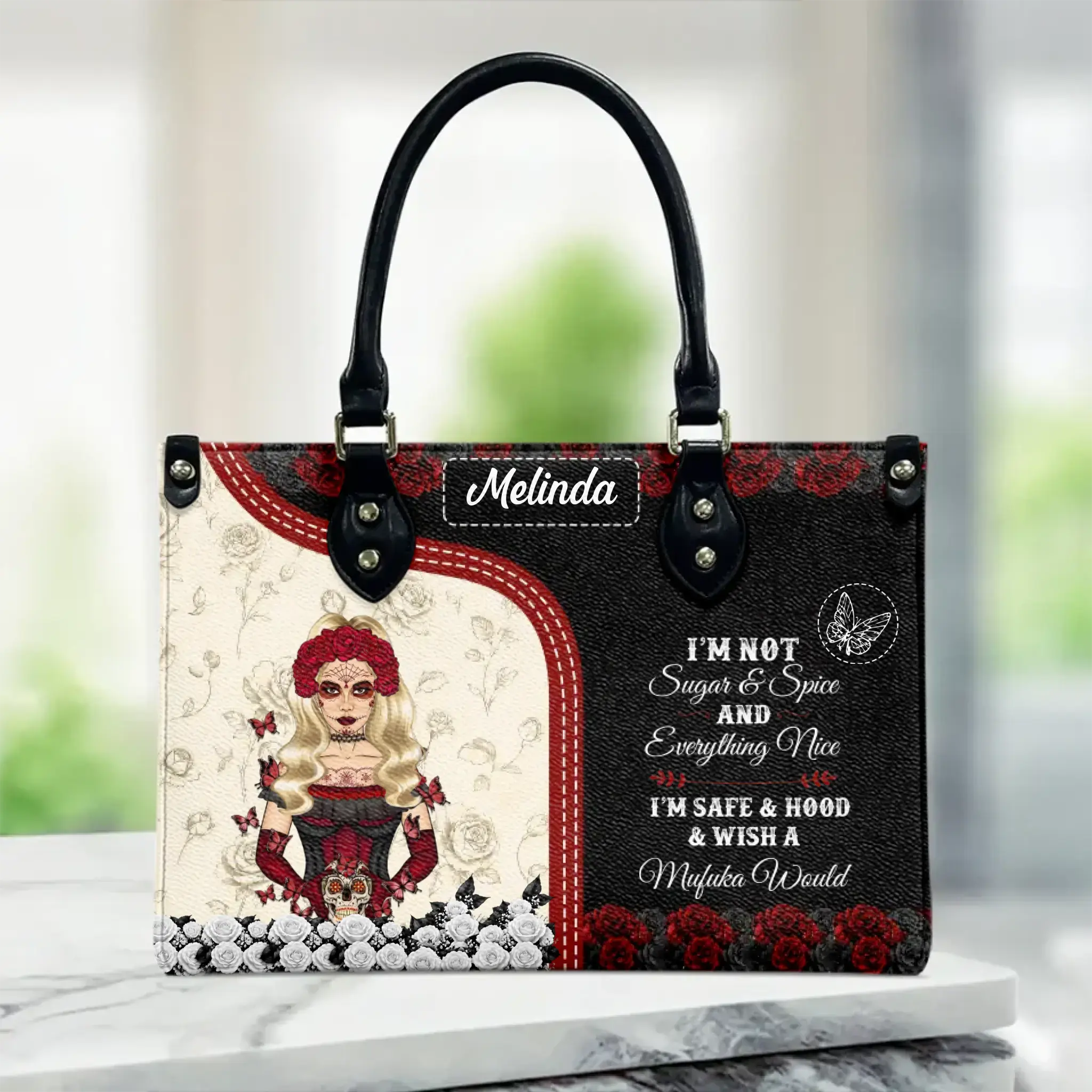 Sugar Skull I'm Not Sugar Spice Leather Handbag Duconspace