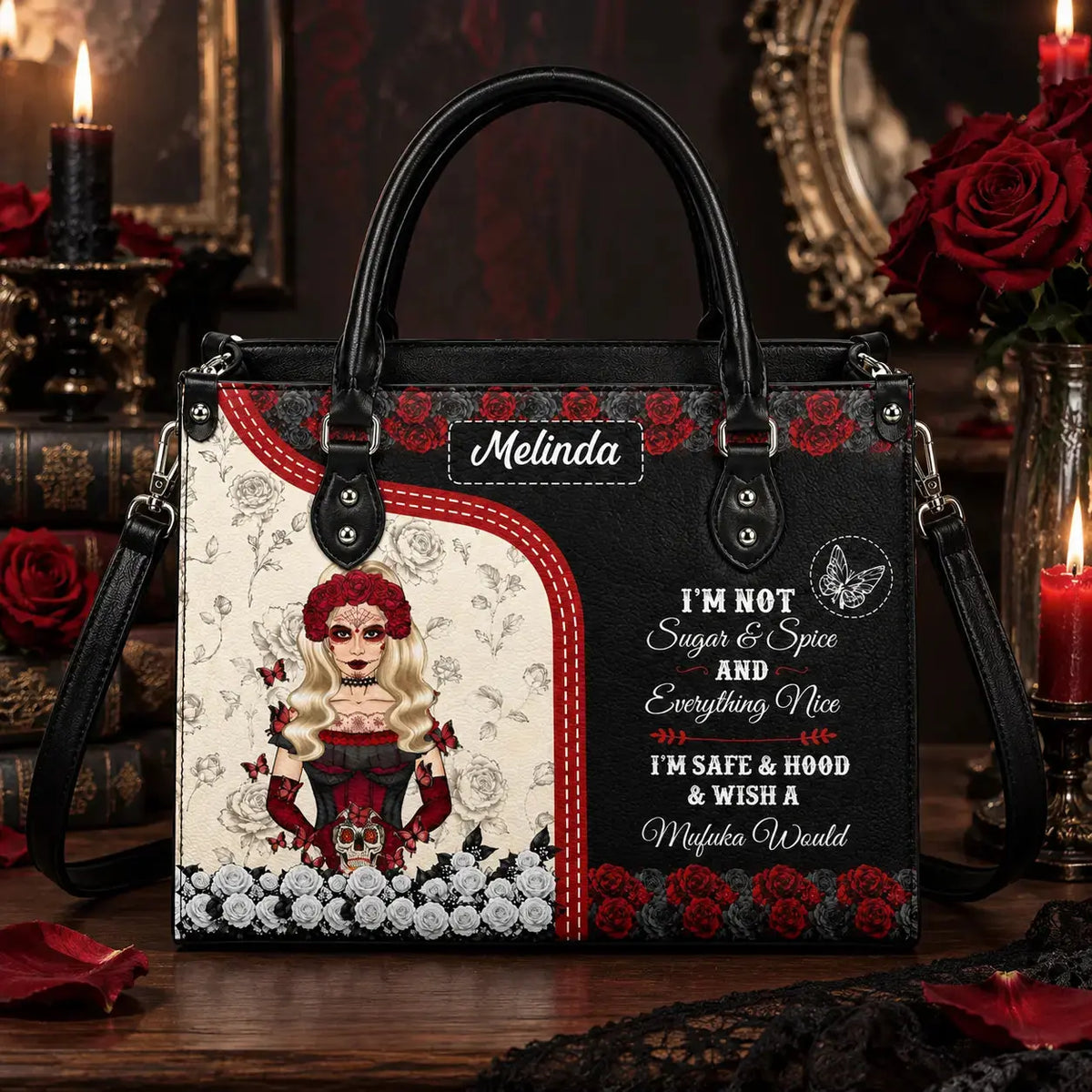 Sugar Skull I'm Not Sugar Spice Leather Handbag Duconspace