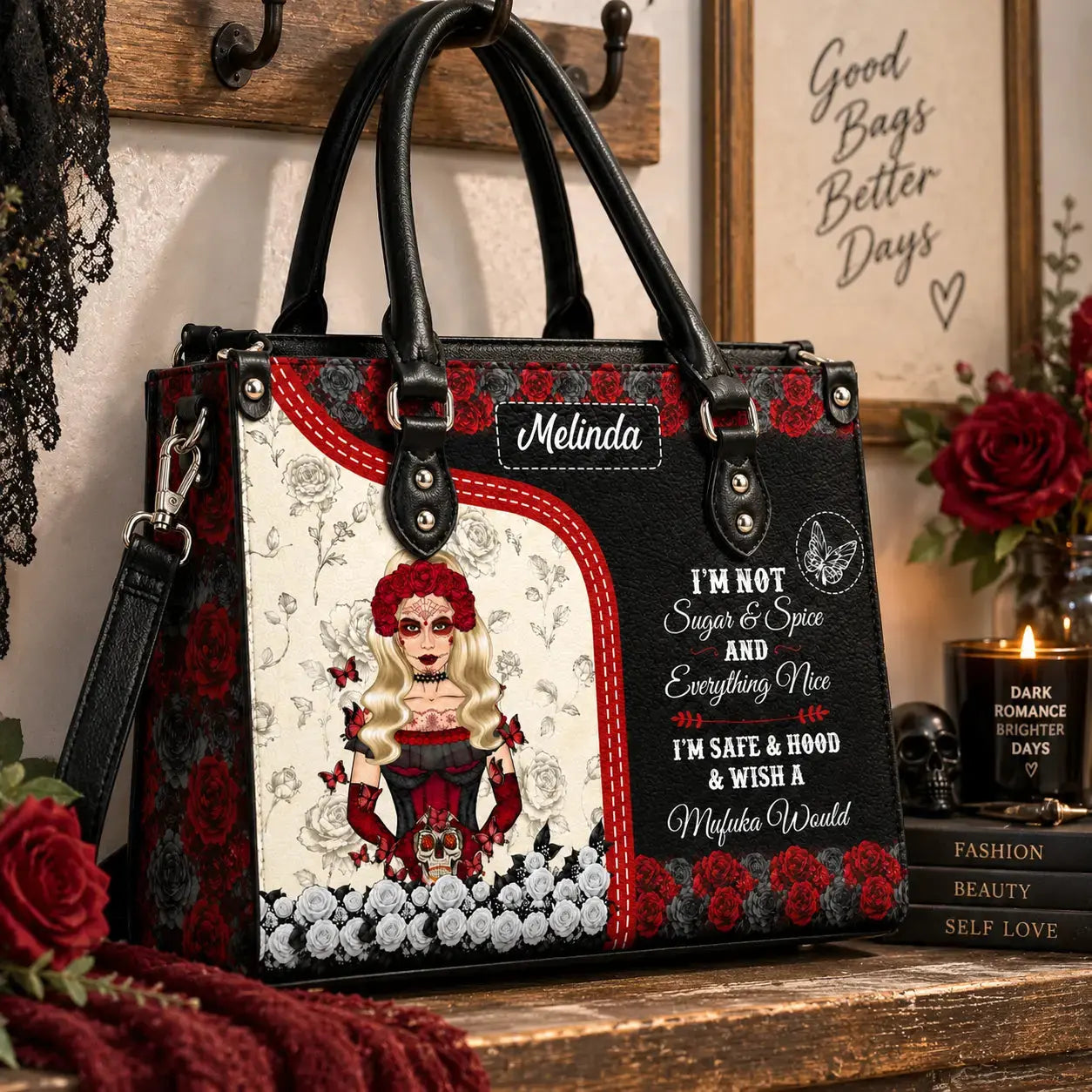 Sugar Skull I'm Not Sugar Spice Leather Handbag Duconspace