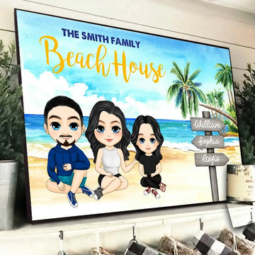 Summer Memories Begin Here – Custom Beach Family Poster with Personalized Appearance and Names, Perfect Gift for Family This Season