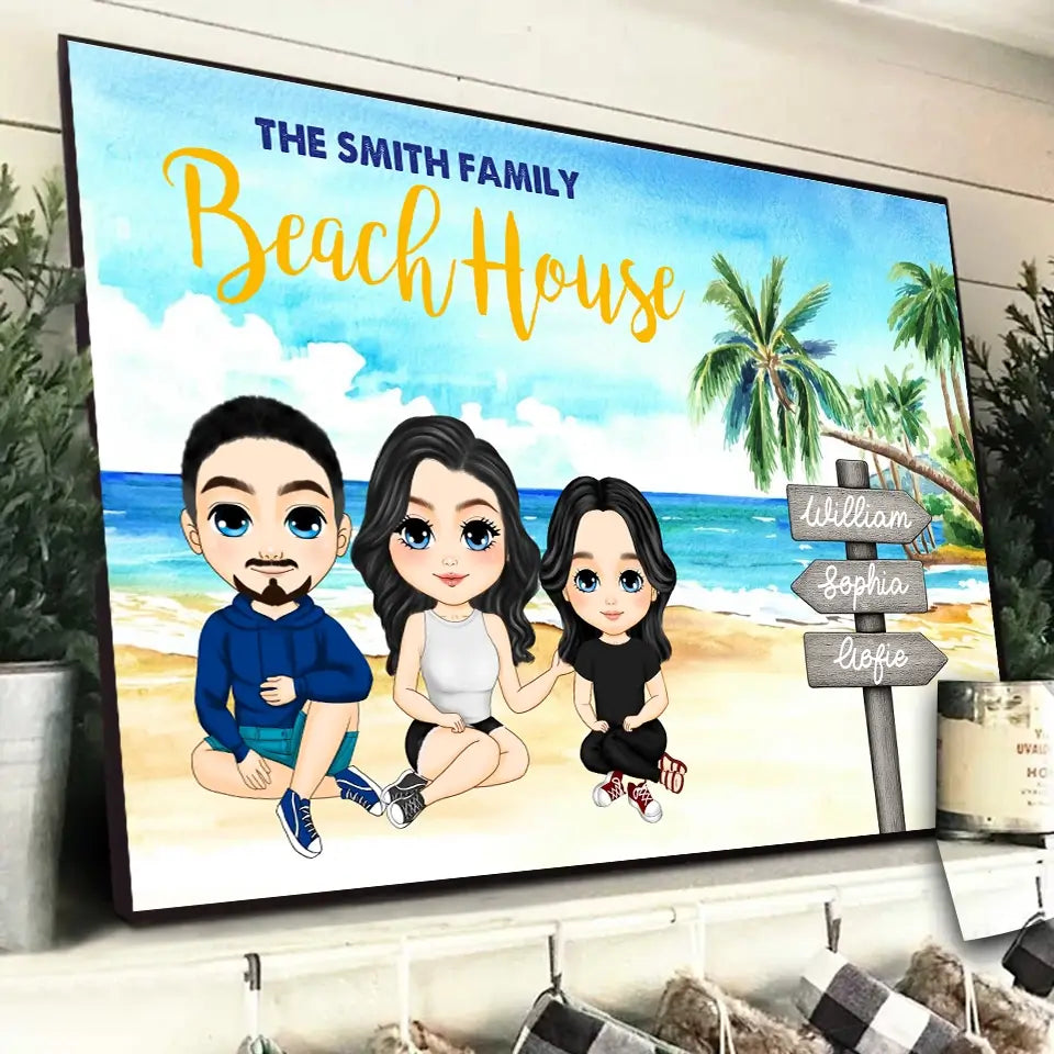 Summer Memories Begin Here – Custom Beach Family Poster with Personalized Appearance and Names, Perfect Gift for Family This Season