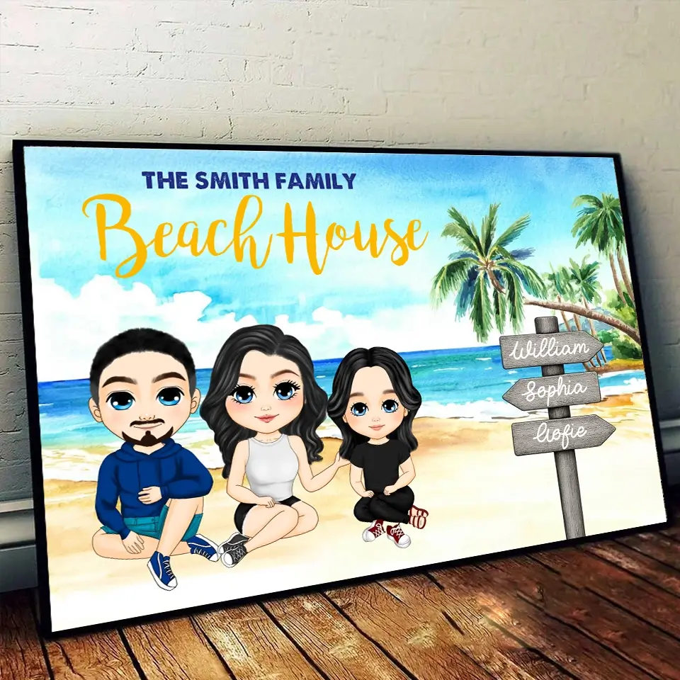 Summer Memories Begin Here – Custom Beach Family Poster with Personalized Appearance and Names, Perfect Gift for Family This Season