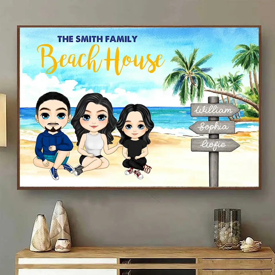 Summer Memories Begin Here – Custom Beach Family Poster with Personalized Appearance and Names, Perfect Gift for Family This Season