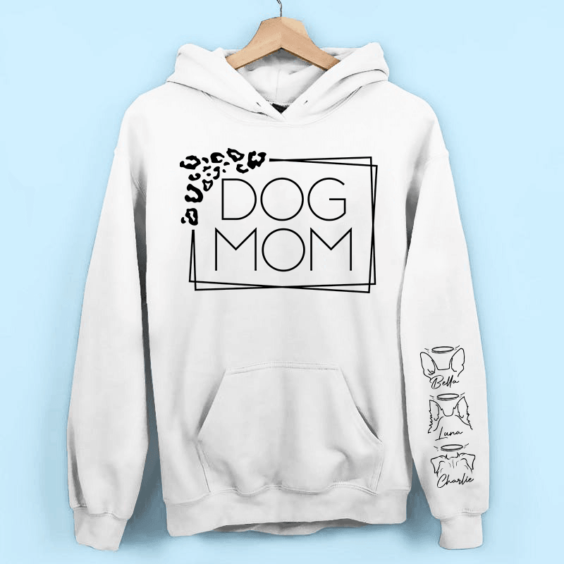 Dog Mom Leopard Print Custom Unisex Sweatshirt with Sleeve Design – Personalized Gift for Pet Lovers, Pet Owners – Cozy, Stylish, Unique Gift for Dog Moms – Premium Custom Sweatshirt