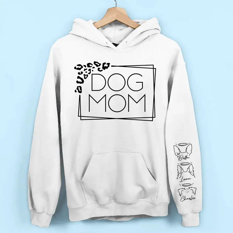 Dog Mom Leopard Print Custom Unisex Sweatshirt with Sleeve Design – Personalized Gift for Pet Lovers, Pet Owners – Cozy, Stylish, Unique Gift for Dog Moms – Premium Custom Sweatshirt Dreamship