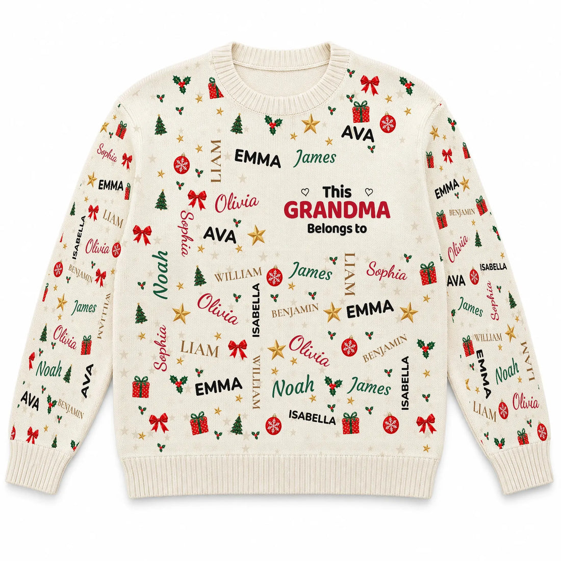 This Grandma Belongs To custom ugly sweater, front on white background