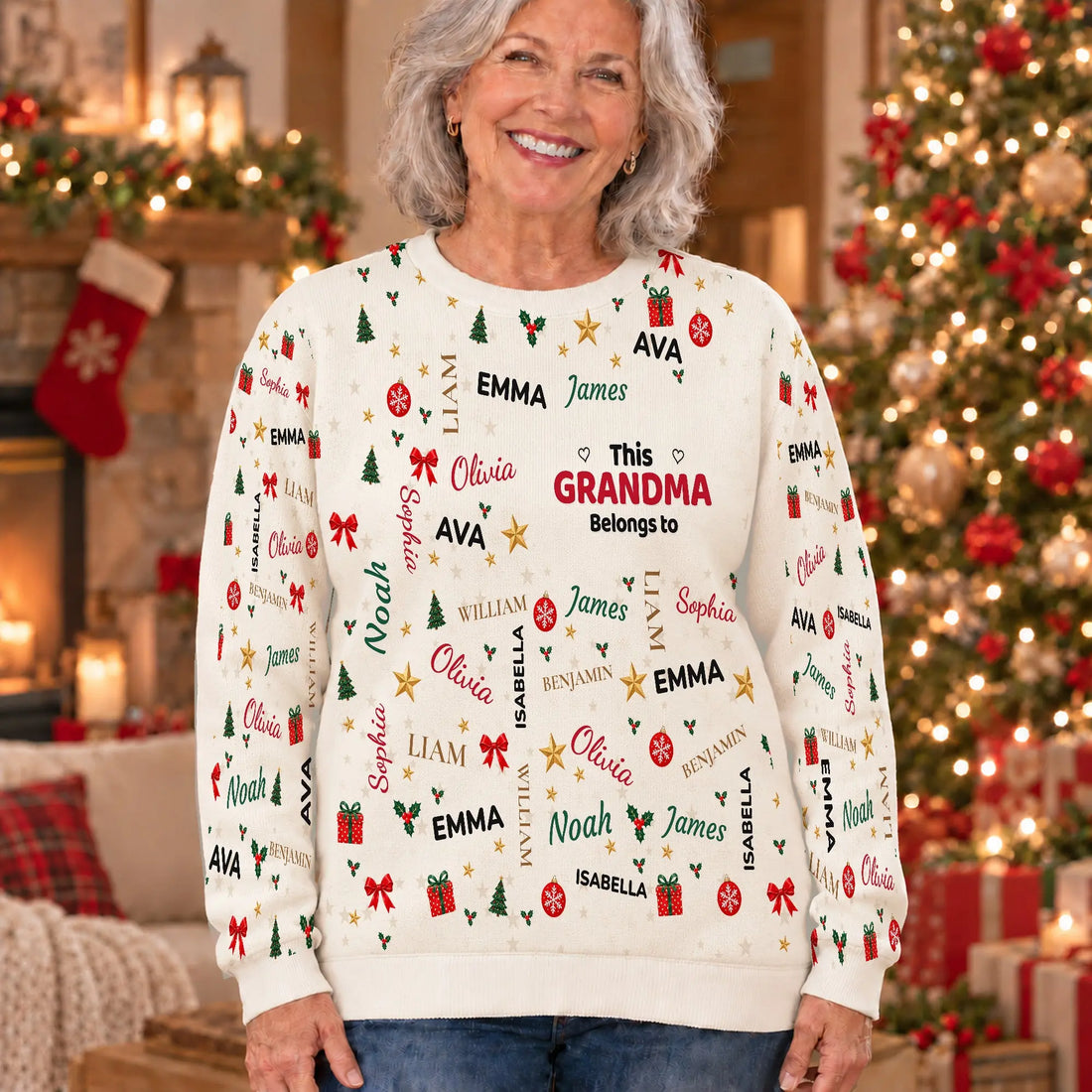 This Grandma Belongs To custom ugly sweater, front on white background