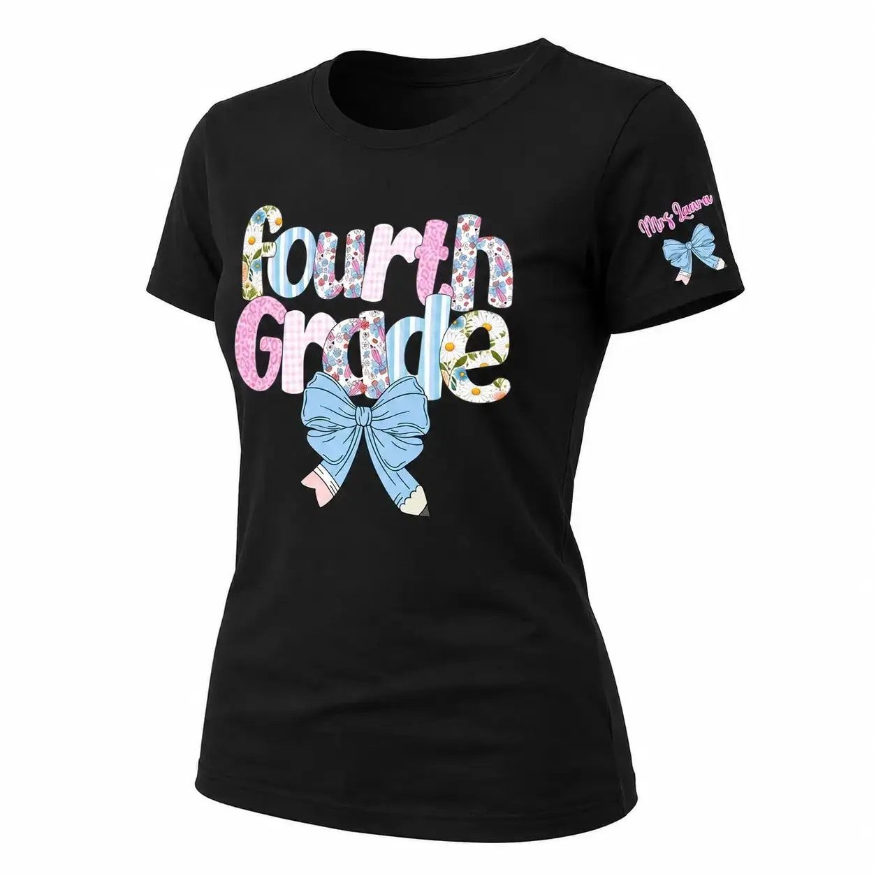 Teacher Floral Coquette Bow - Personalized Shirt With Name on Sleeve Duconspace