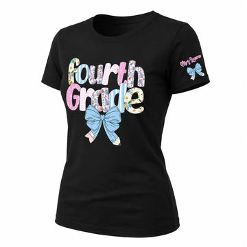 Teacher Floral Coquette Bow - Personalized Shirt With Name on Sleeve Duconspace