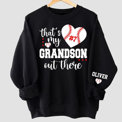 That's My Grandson Out There Sweater & Hoodie with Kid's Name, Personalized Soccer, Football, Basketball, Volleyball, Softball, or Baseball Shirt with Kid’s Name – Mother’s Day Gift