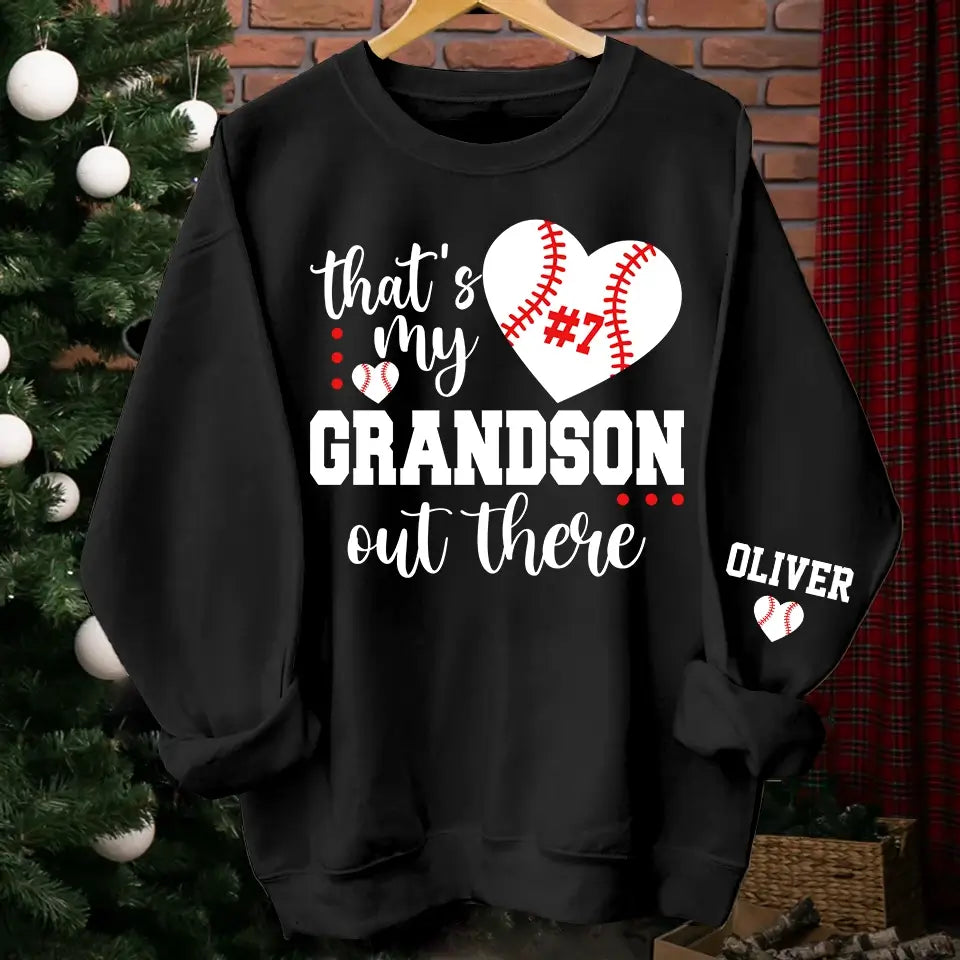 That's My Grandson Out There Sweater & Hoodie with Kid's Name, Personalized Soccer, Football, Basketball, Volleyball, Softball, or Baseball Shirt with Kid’s Name – Mother’s Day Gift
