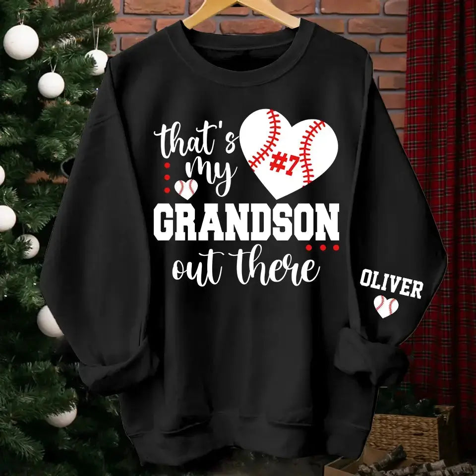 That's My Grandson Out There Sweater & Hoodie with Kid's Name, Personalized Soccer, Football, Basketball, Volleyball, Softball, or Baseball Shirt with Kid’s Name – Mother’s Day Gift Ducon Space