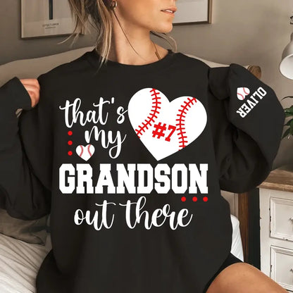 That's My Grandson Out There Sweater & Hoodie with Kid's Name, Personalized Soccer, Football, Basketball, Volleyball, Softball, or Baseball Shirt with Kid’s Name – Mother’s Day Gift