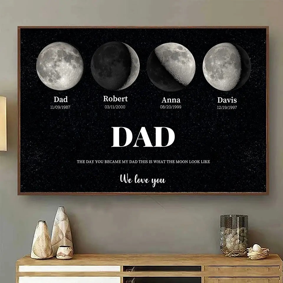 The Day You Became My Dad – Custom Moon Phase Poster, Personalized Father’s Day Gift to Celebrate a Special Moment