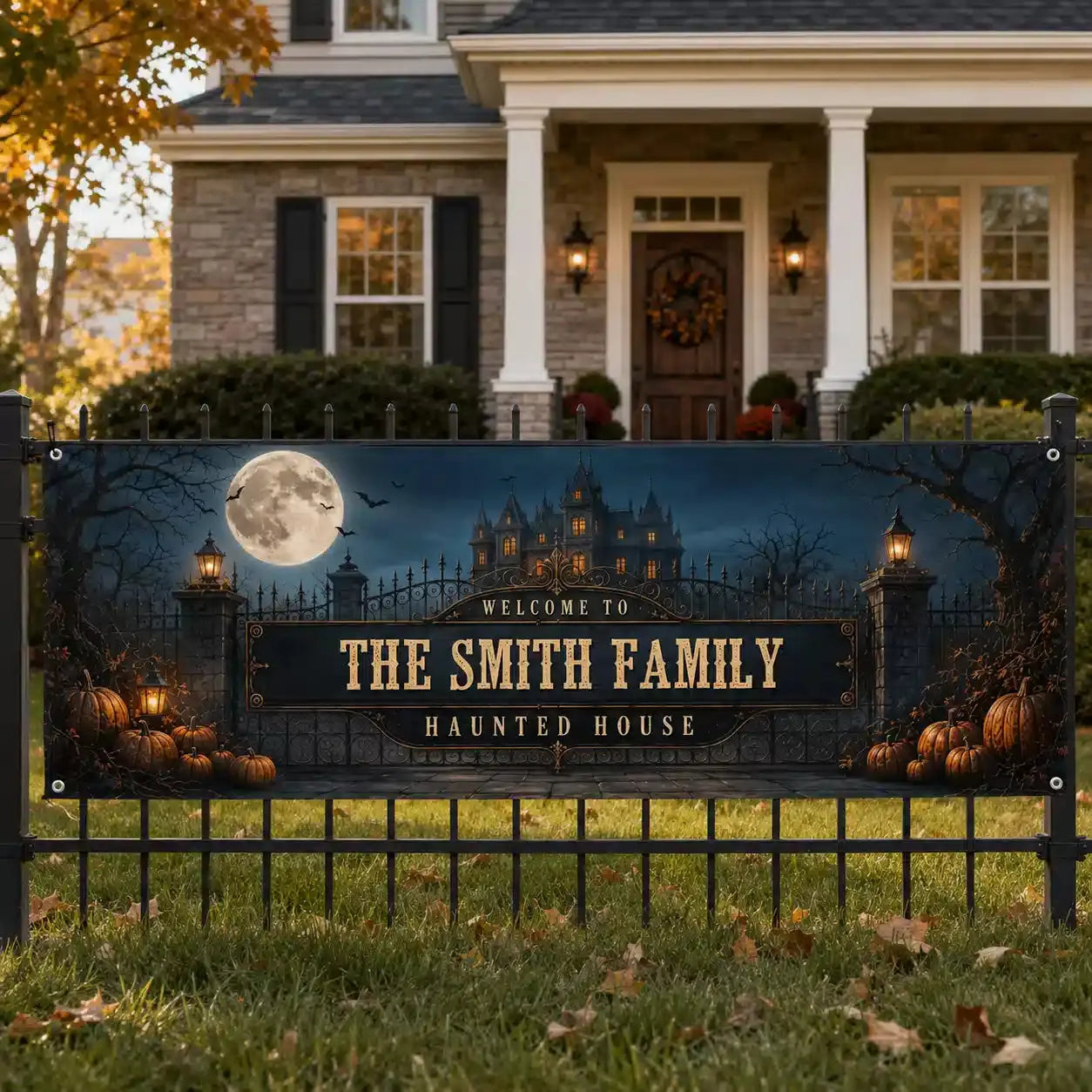 The Haunted House Custom Family Name Fabric Banner