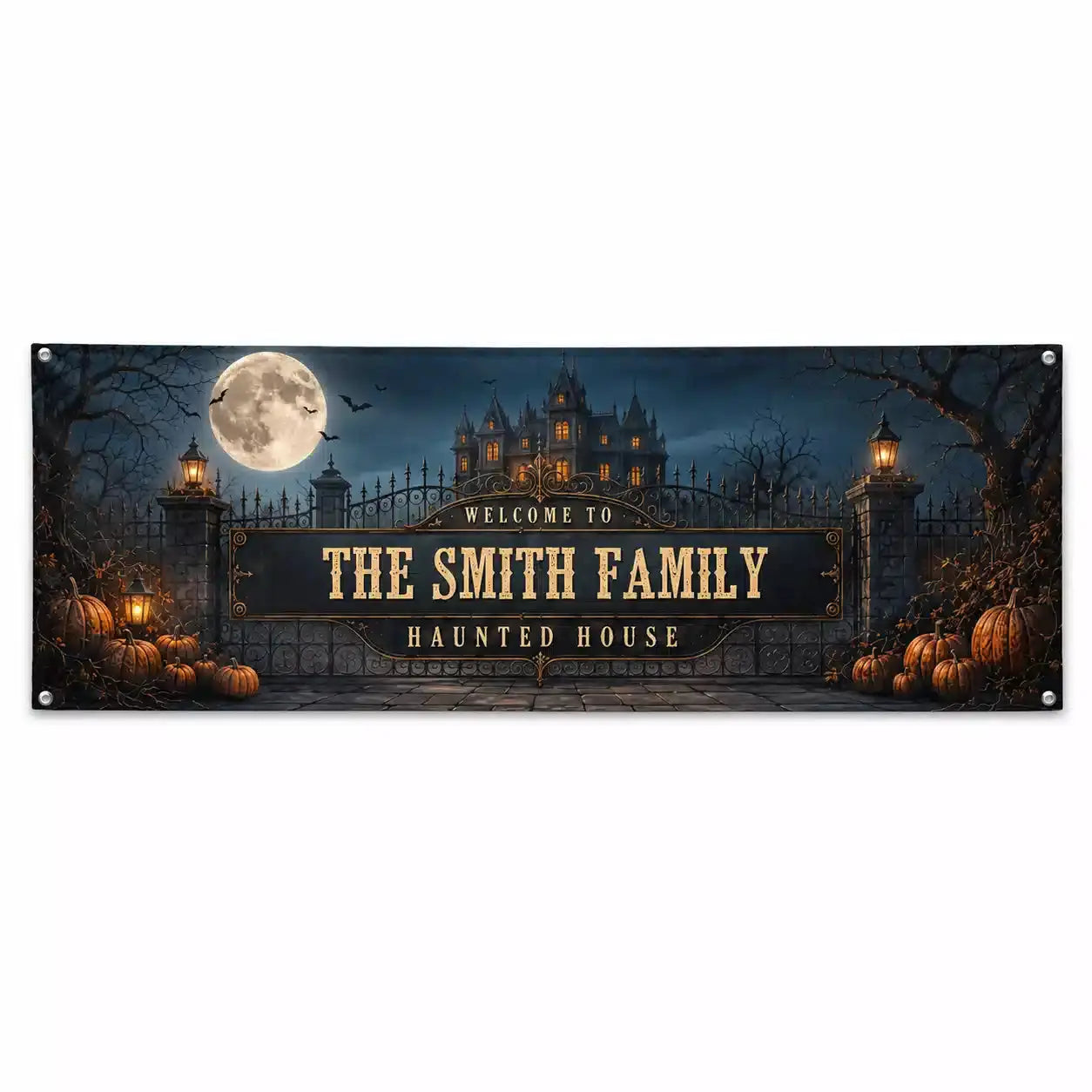 The Haunted House Custom Family Name Fabric Banner
