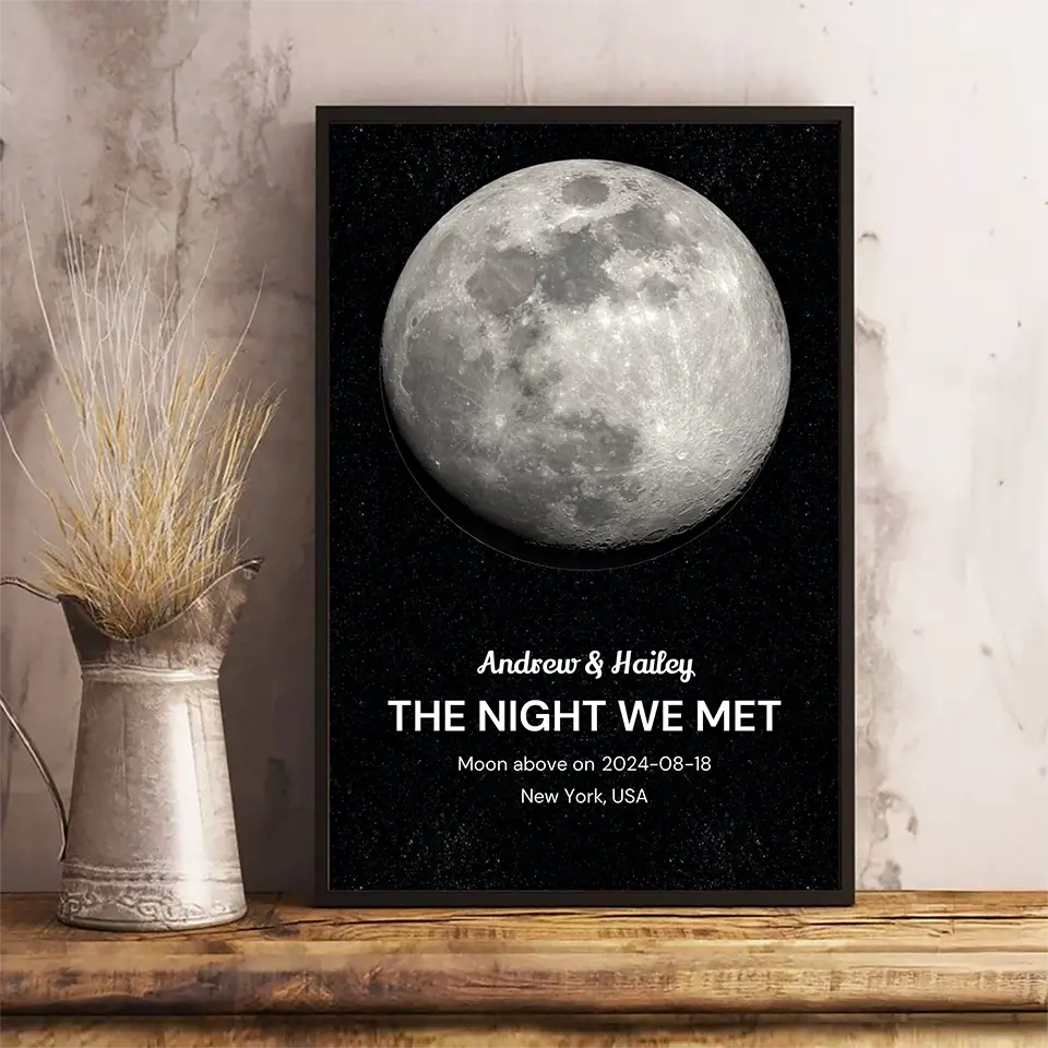 The Night We Met – Custom Moon Phase Poster with Names, Location & Date, Personalized Gift for Couples, Husband & Wife