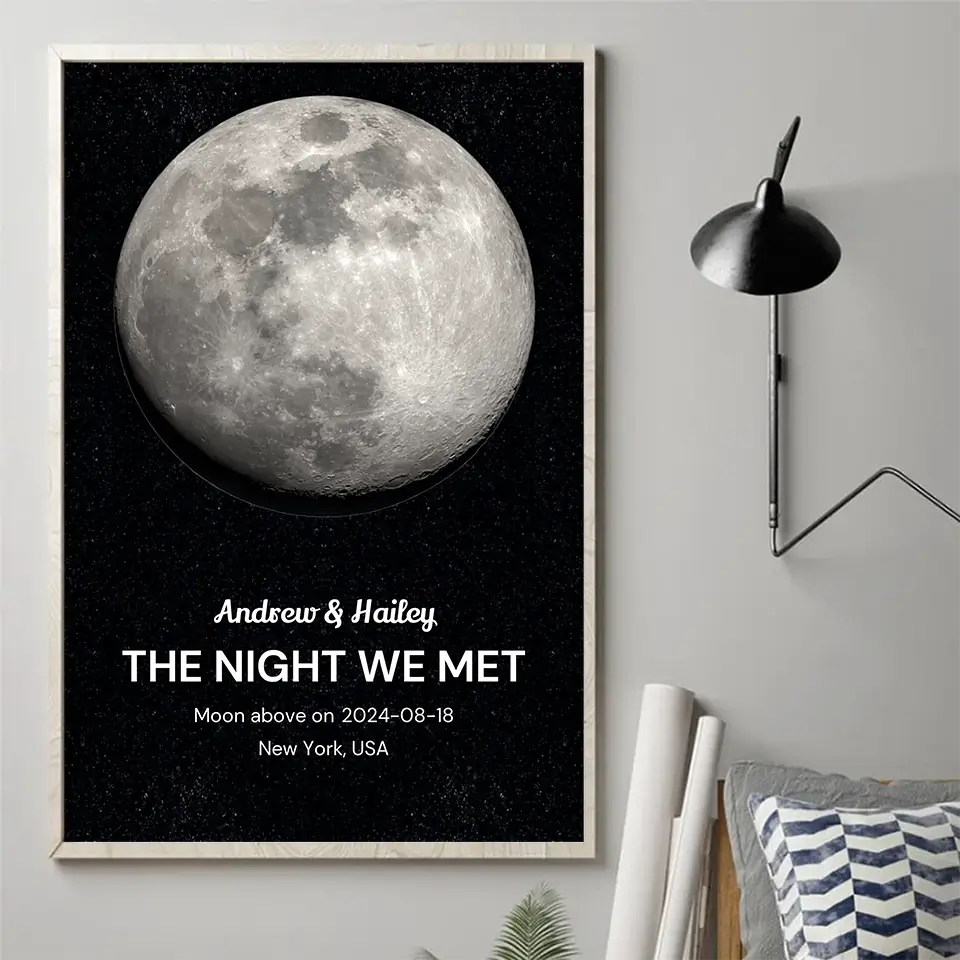 The Night We Met – Custom Moon Phase Poster with Names, Location & Date, Personalized Gift for Couples, Husband & Wife
