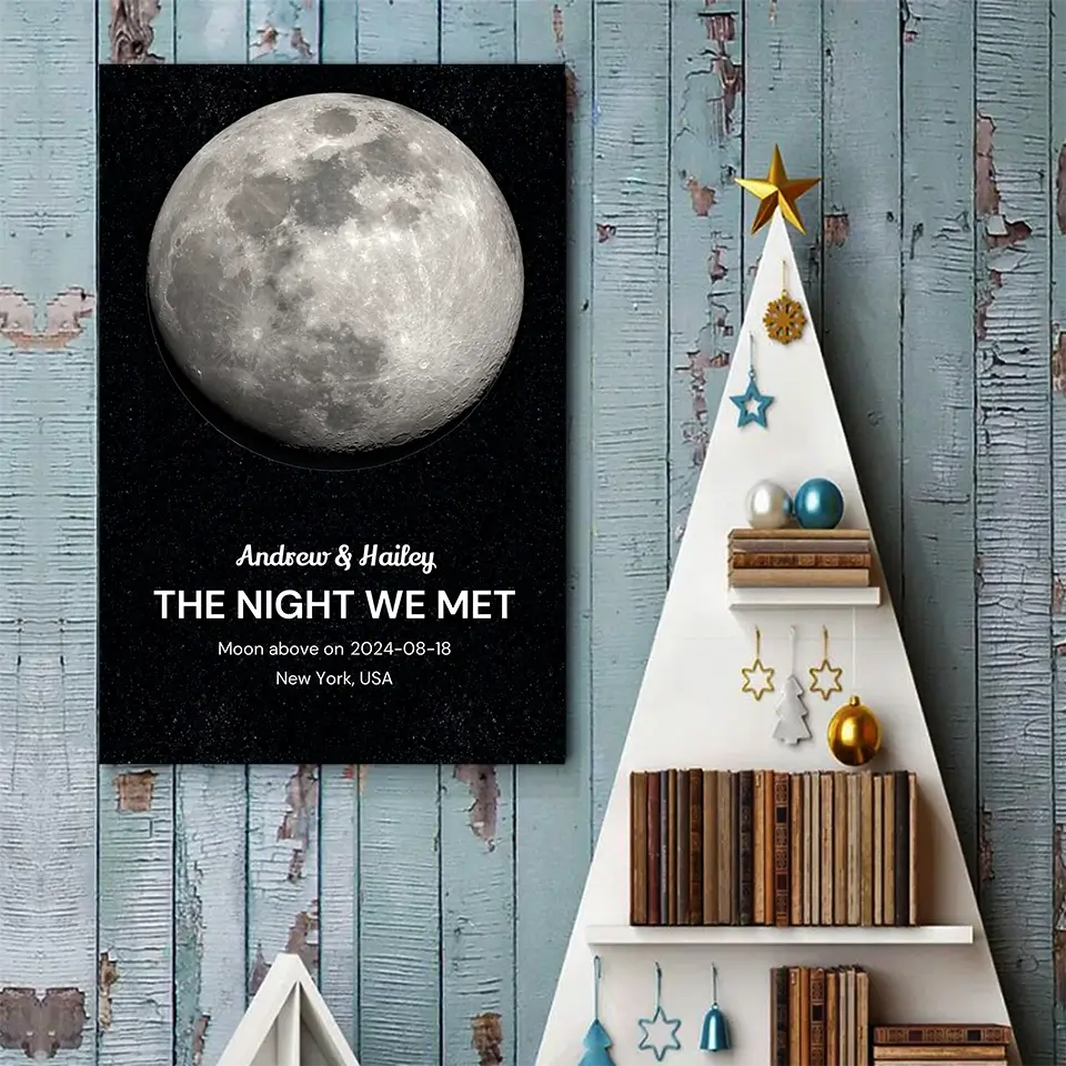 The Night We Met – Custom Moon Phase Poster with Names, Location & Date, Personalized Gift for Couples, Husband & Wife