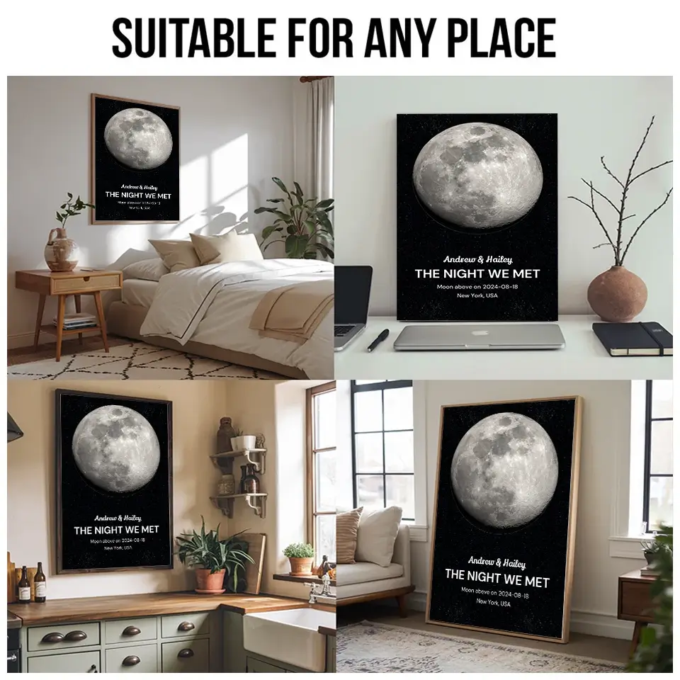 The Night We Met – Custom Moon Phase Poster with Names, Location & Date, Personalized Gift for Couples, Husband & Wife