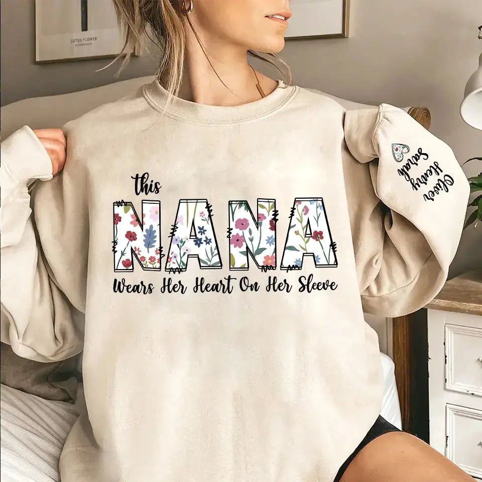 Personalized Nana sweatshirt with vintage watercolor floral design