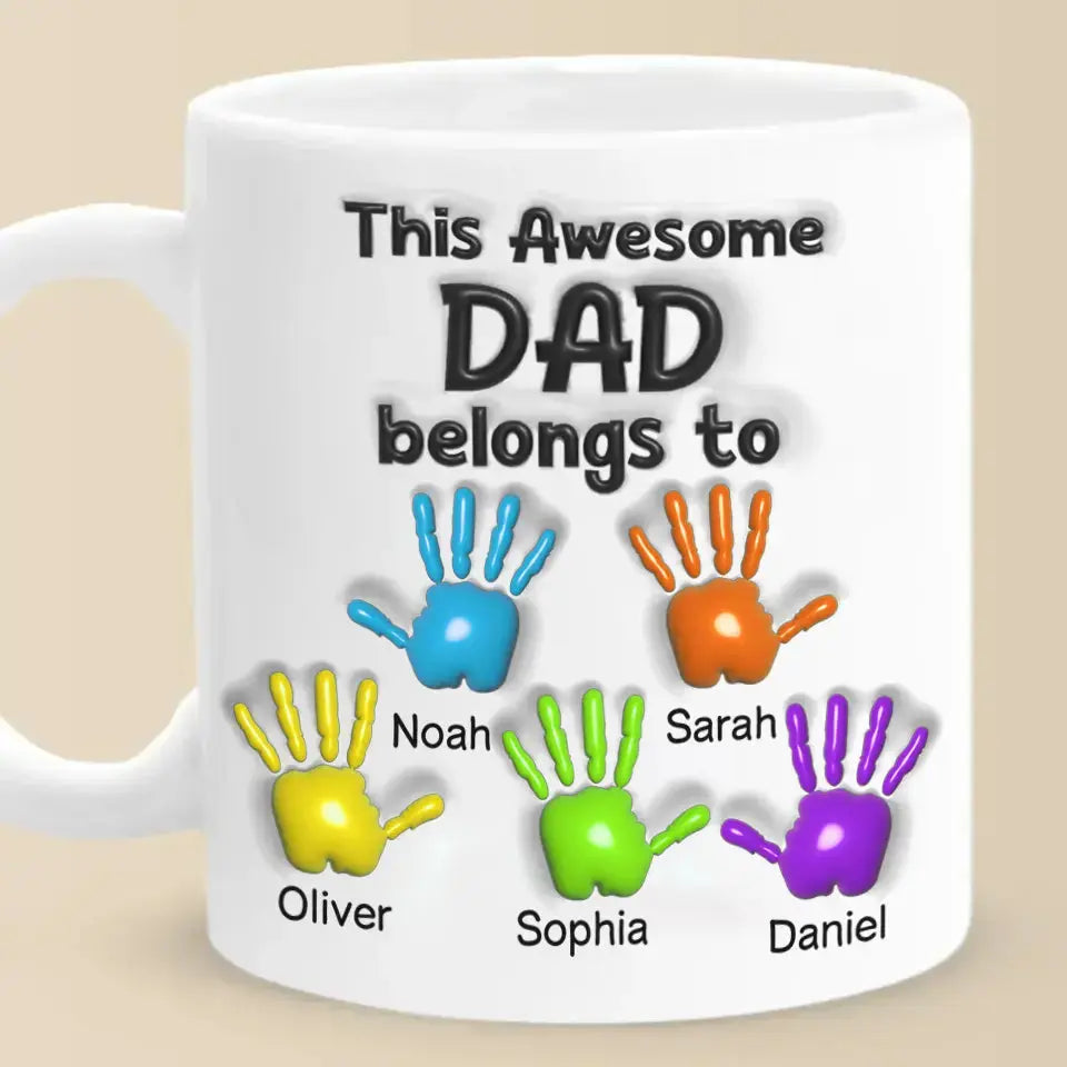 This Awesome Dad Belongs to You - Family Personalized 3D Inflated Effect Mug, Perfect Father’s Day Gift for Dad or Grandpa from Daughter or Son Duconspace