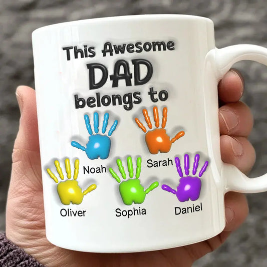 This Awesome Dad Belongs to You - Family Personalized 3D Inflated Effect Mug, Perfect Father’s Day Gift for Dad or Grandpa from Daughter or Son