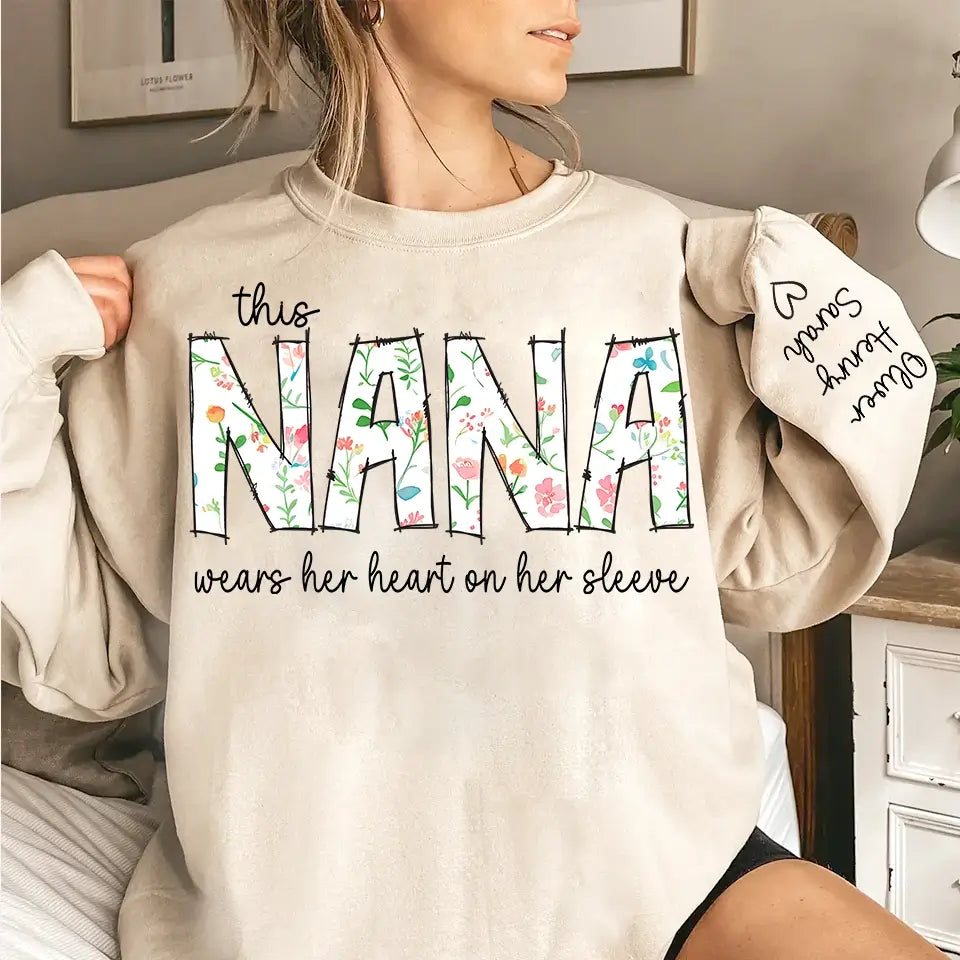 Personalized Nana Sweatshirt with Custom Names on Sleeves