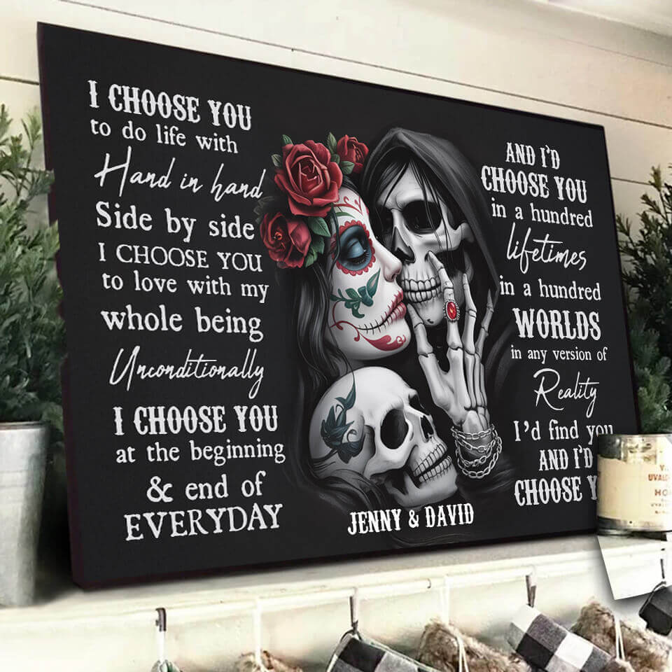 "Till Death Do Us Part" – Personalized Sugar Skull Poster with Custom Names, Unique Gift for Couples