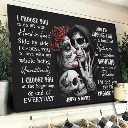 "Till Death Do Us Part" – Personalized Sugar Skull Poster with Custom Names, Unique Gift for Couples