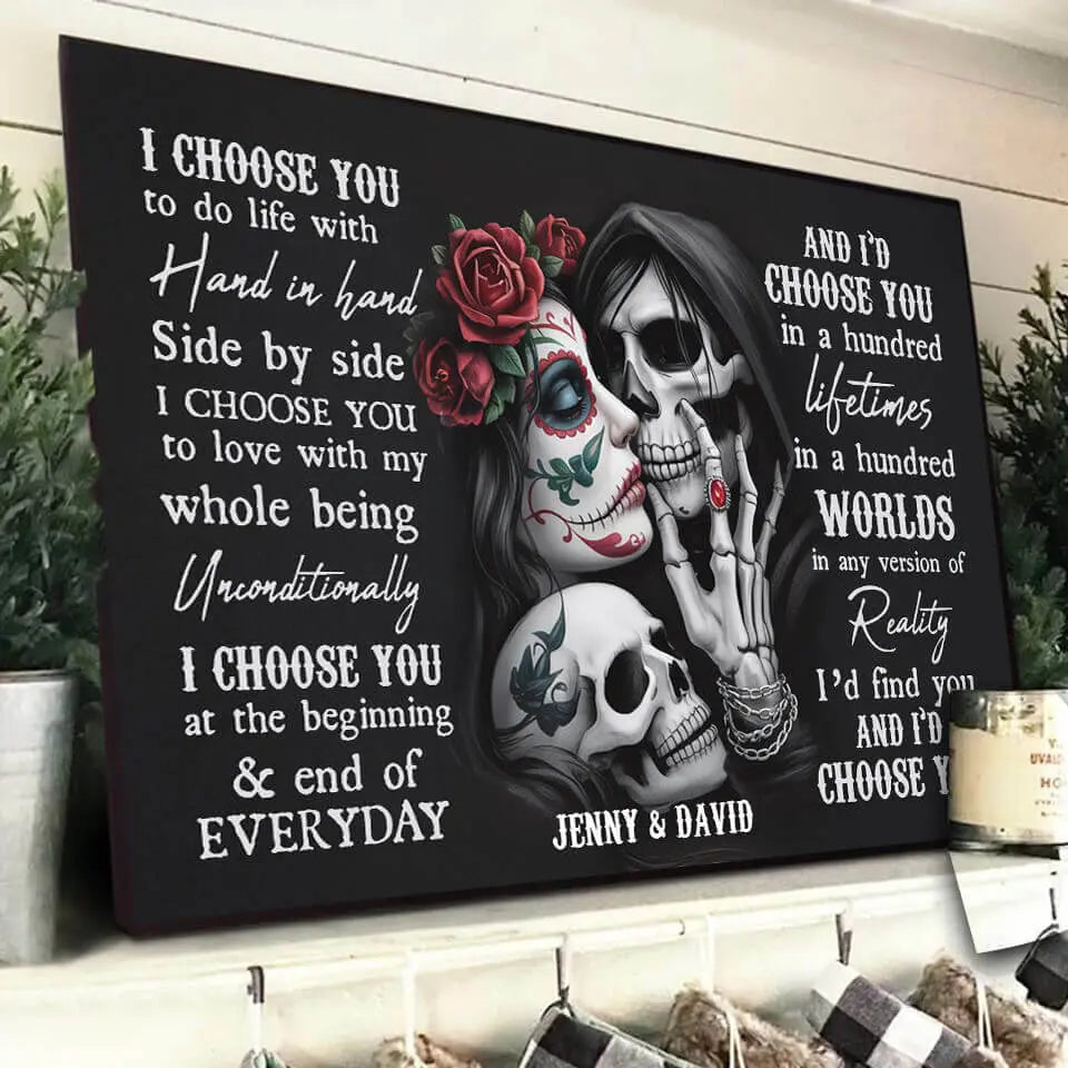 "Till Death Do Us Part" – Personalized Sugar Skull Poster with Custom Names, Unique Gift for Couples Ducon Space