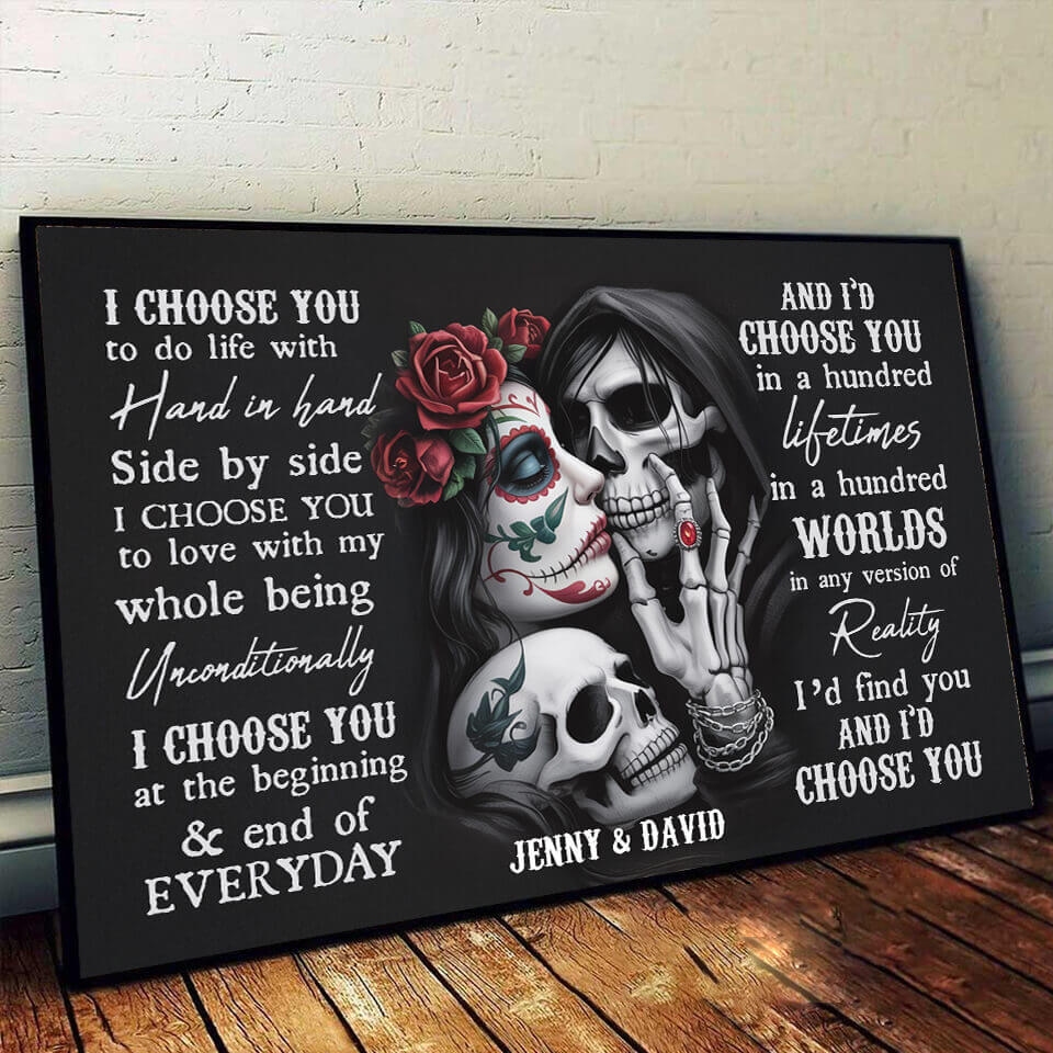 "Till Death Do Us Part" – Personalized Sugar Skull Poster with Custom Names, Unique Gift for Couples