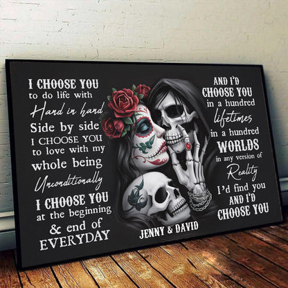 "Till Death Do Us Part" – Personalized Sugar Skull Poster with Custom Names, Unique Gift for Couples