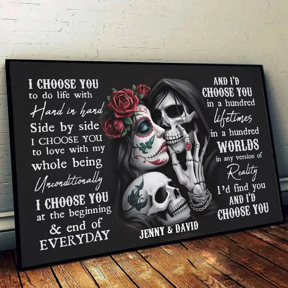 "Till Death Do Us Part" – Personalized Sugar Skull Poster with Custom Names, Unique Gift for Couples Ducon Space