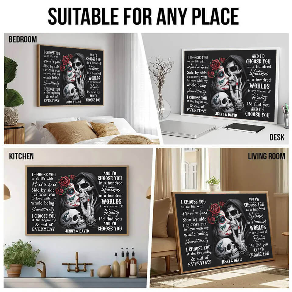 "Till Death Do Us Part" – Personalized Sugar Skull Poster with Custom Names, Unique Gift for Couples