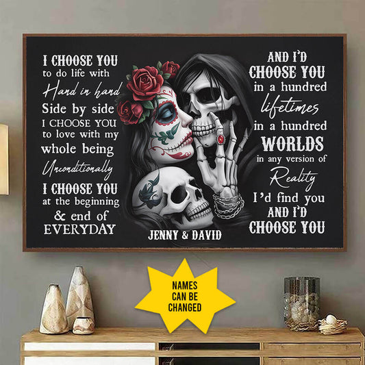 "Till Death Do Us Part" – Personalized Sugar Skull Poster with Custom Names, Unique Gift for Couples