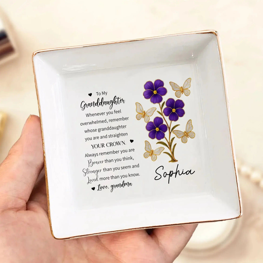 To My Granddaughter - Personalized Jewelry Dish, Gift for Daughter - Duconspace