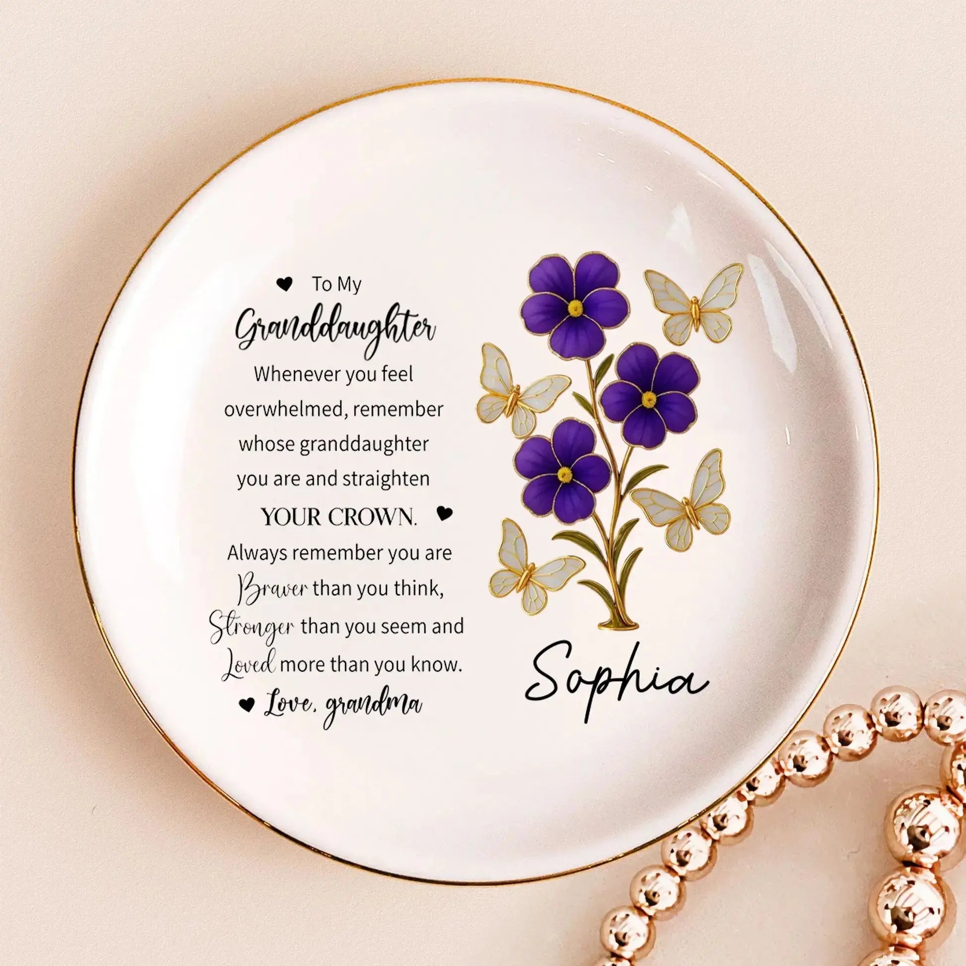 To My Granddaughter - Personalized Jewelry Dish, Gift for Daughter - Duconspace
