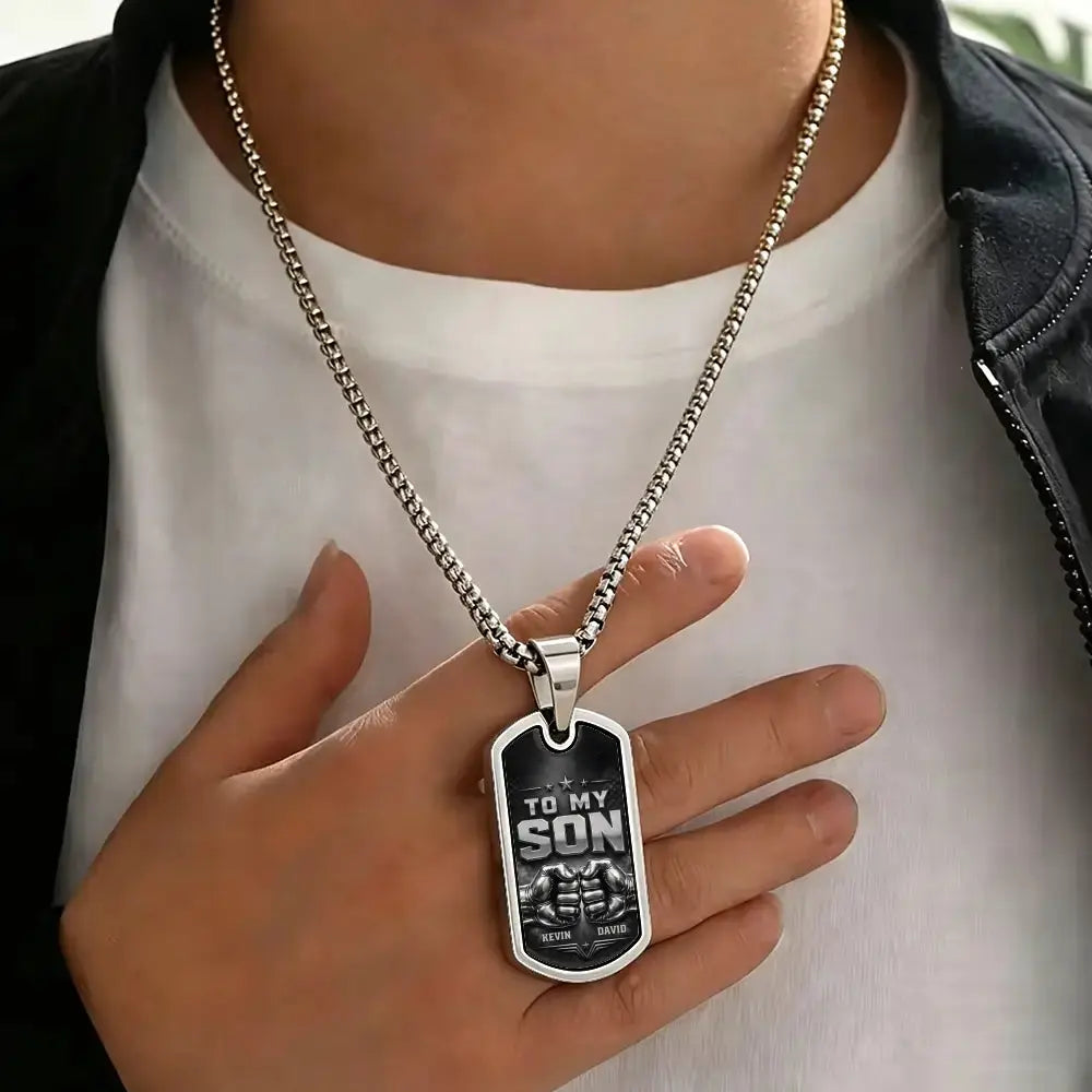 To My Son Fist Bump Personalized Dog Tag Necklace Duconspace