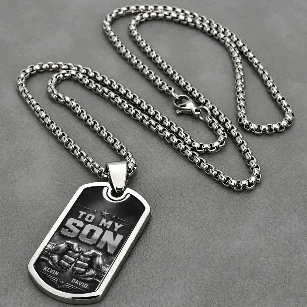 To My Son Fist Bump Personalized Dog Tag Necklace Duconspace