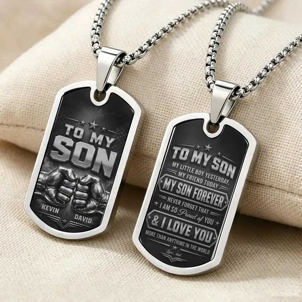 To My Son Fist Bump Personalized Dog Tag Necklace Duconspace