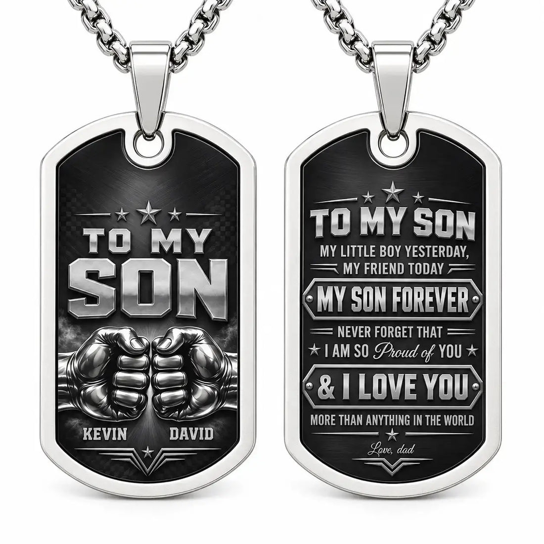 To My Son Fist Bump Personalized Dog Tag Necklace Duconspace
