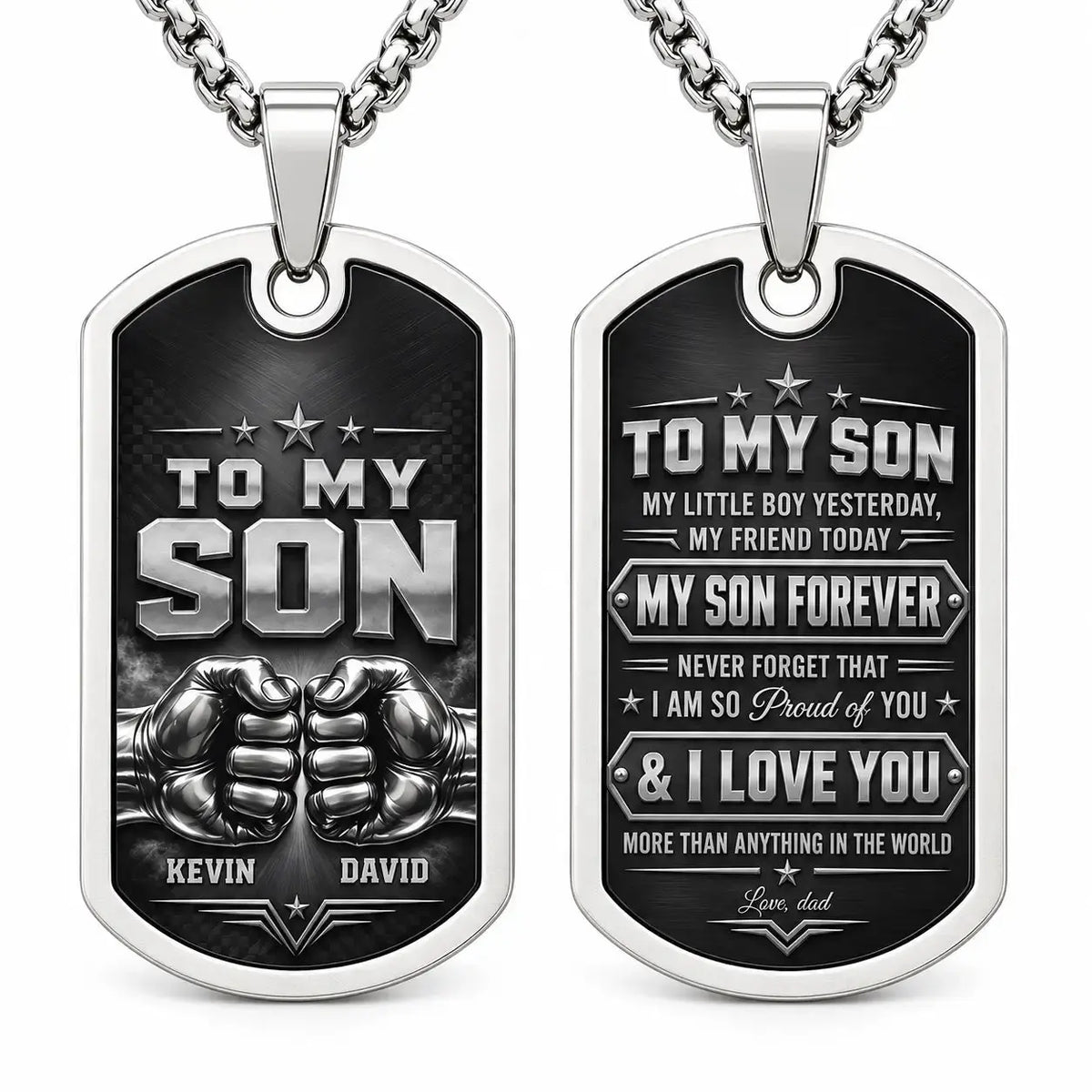 To My Son Fist Bump Personalized Dog Tag Necklace Duconspace