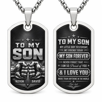 To My Son Fist Bump Personalized Dog Tag Necklace Duconspace