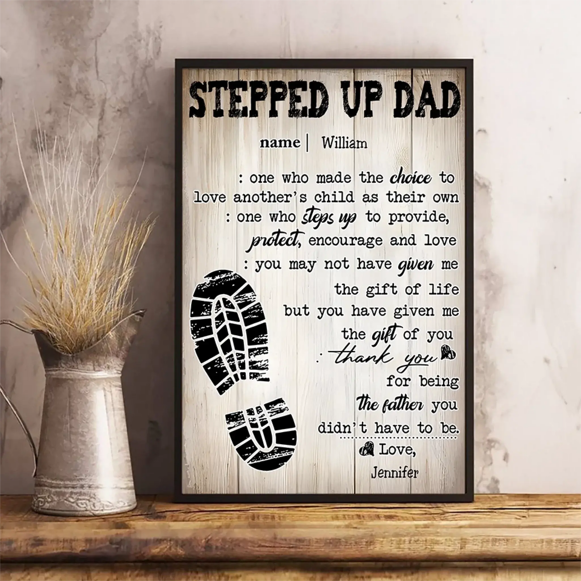 1. To My Stepped Up Dad – Rustic Wood Quote Plaque, Meaningful Father’s Day Gift for the Dad Who Chose to Be There