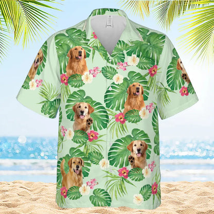 Tropical Leaves and Your Pet's Charm - Custom Dog & Cat Hawaiian Shirt, Summer Vacation Gift for Pet Owners and Animal Lovers