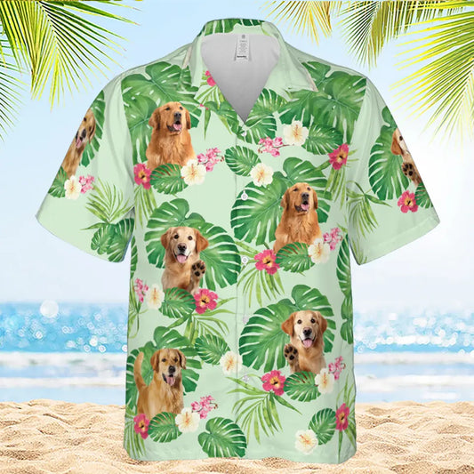 Tropical Leaves and Your Pet's Charm - Custom Dog & Cat Hawaiian Shirt, Summer Vacation Gift for Pet Owners and Animal Lovers