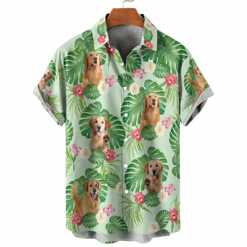 Tropical Leaves and Your Pet's Charm - Custom Dog & Cat Hawaiian Shirt, Summer Vacation Gift for Pet Owners and Animal Lovers