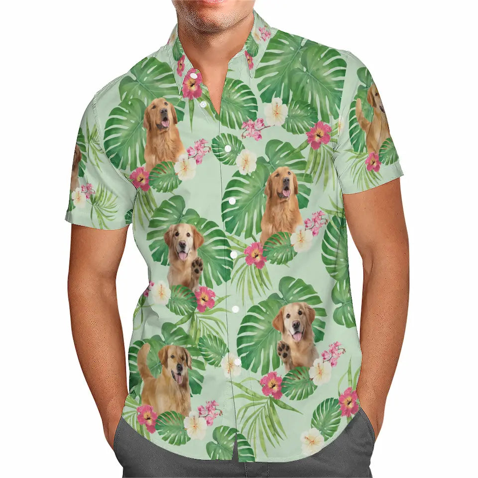 Tropical Leaves and Your Pet's Charm - Custom Dog & Cat Hawaiian Shirt, Summer Vacation Gift for Pet Owners and Animal Lovers